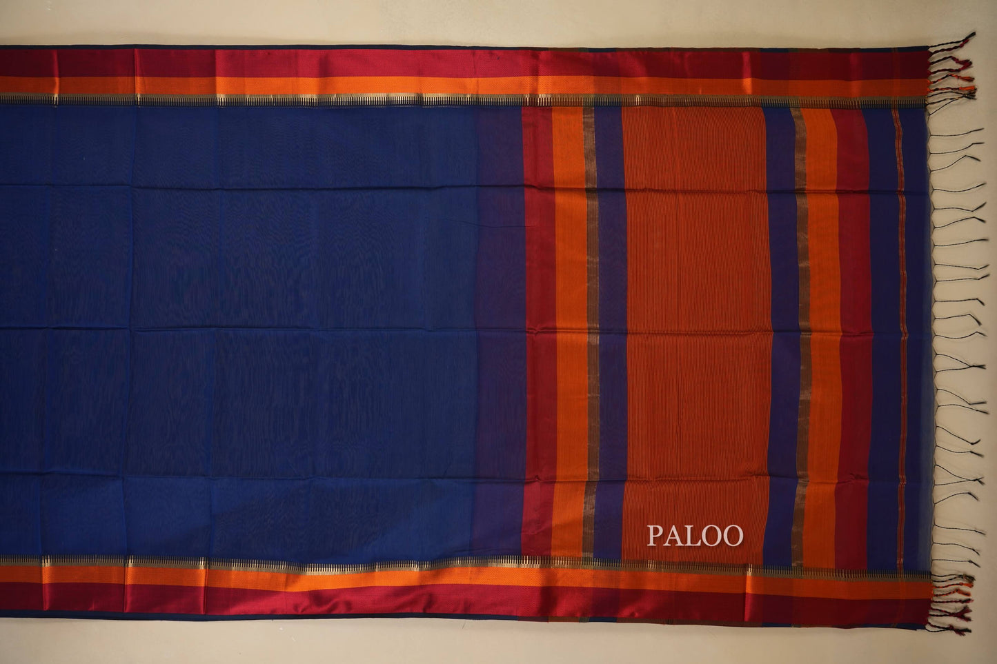 Blue maheshwari silk cotton saree paloo