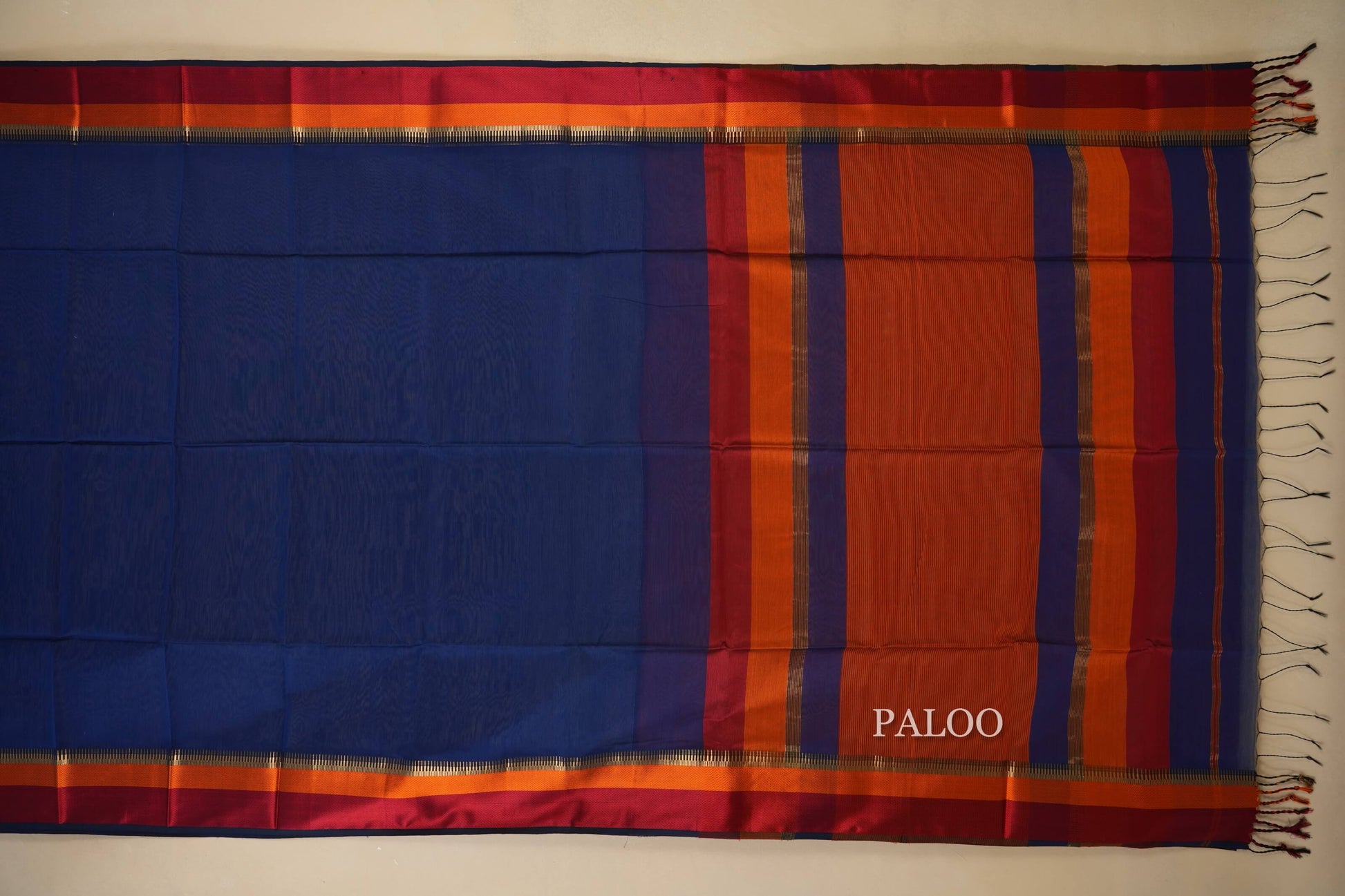 Blue maheshwari silk cotton saree paloo