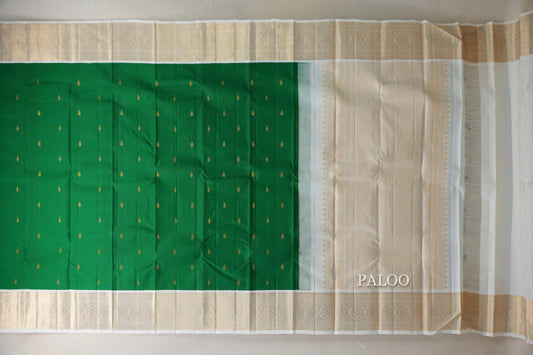 Parrot Green with Milk white Vintage Kanjivaram Silk Saree SS9057