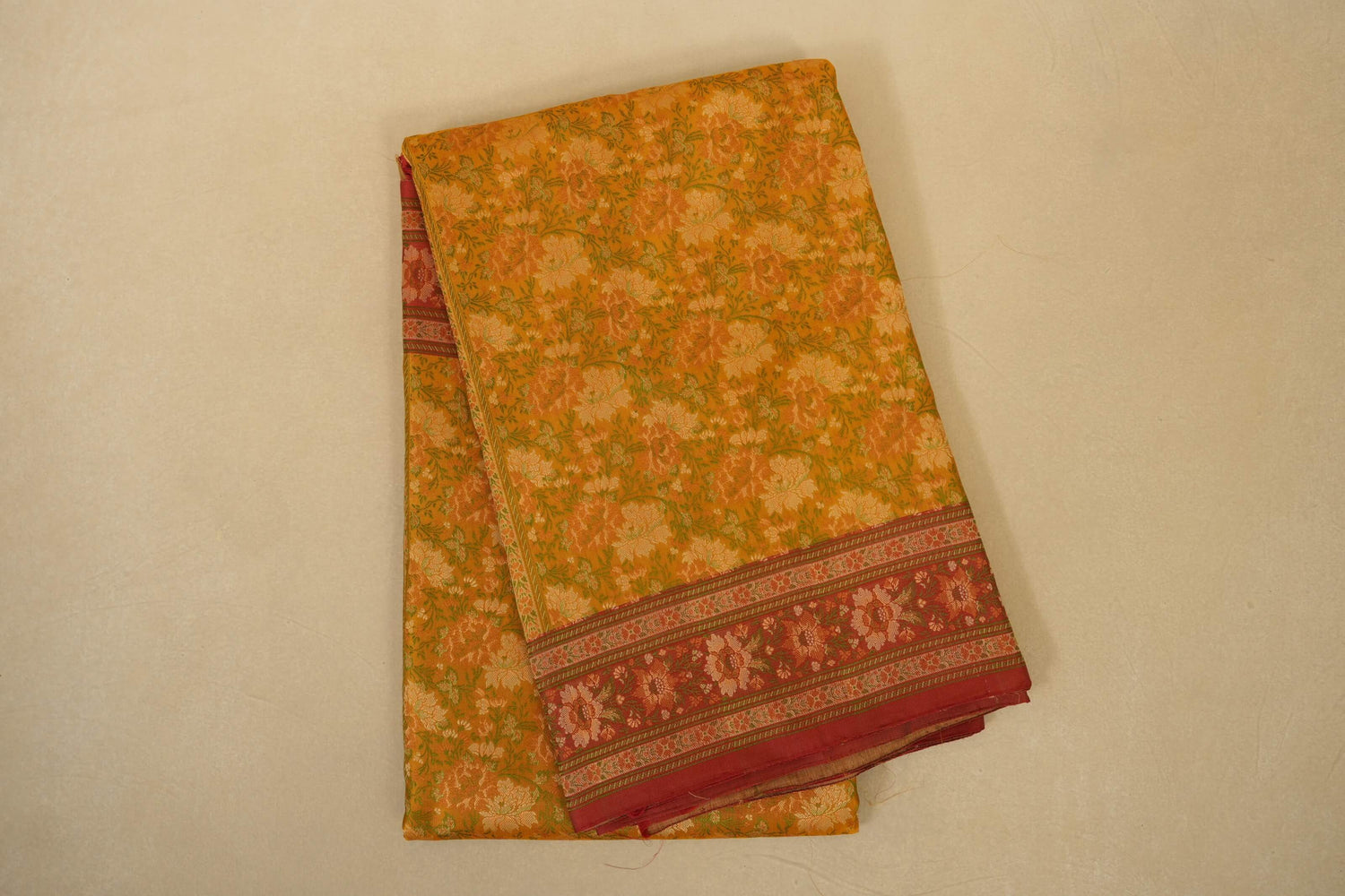 Yellowish green folded banarasi silk saree