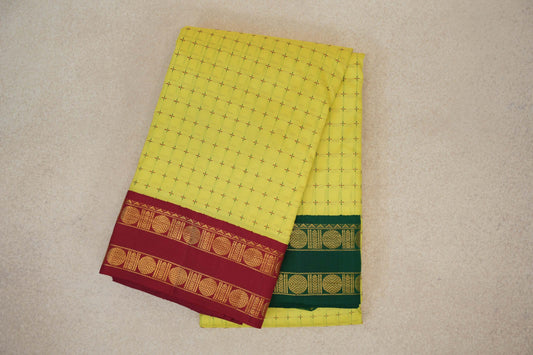 Bright Lemon Yellow with Green/Maroon Borders Vintage Kanjivaram Silk Saree