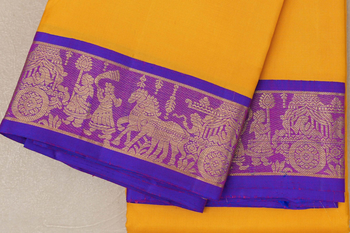Mango yellow with Royal Purple Vintage Kanjivaram Silk Saree SS9058