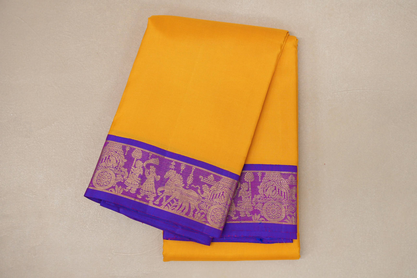 Mango yellow with Royal Purple Vintage Kanjivaram Silk Saree SS9058