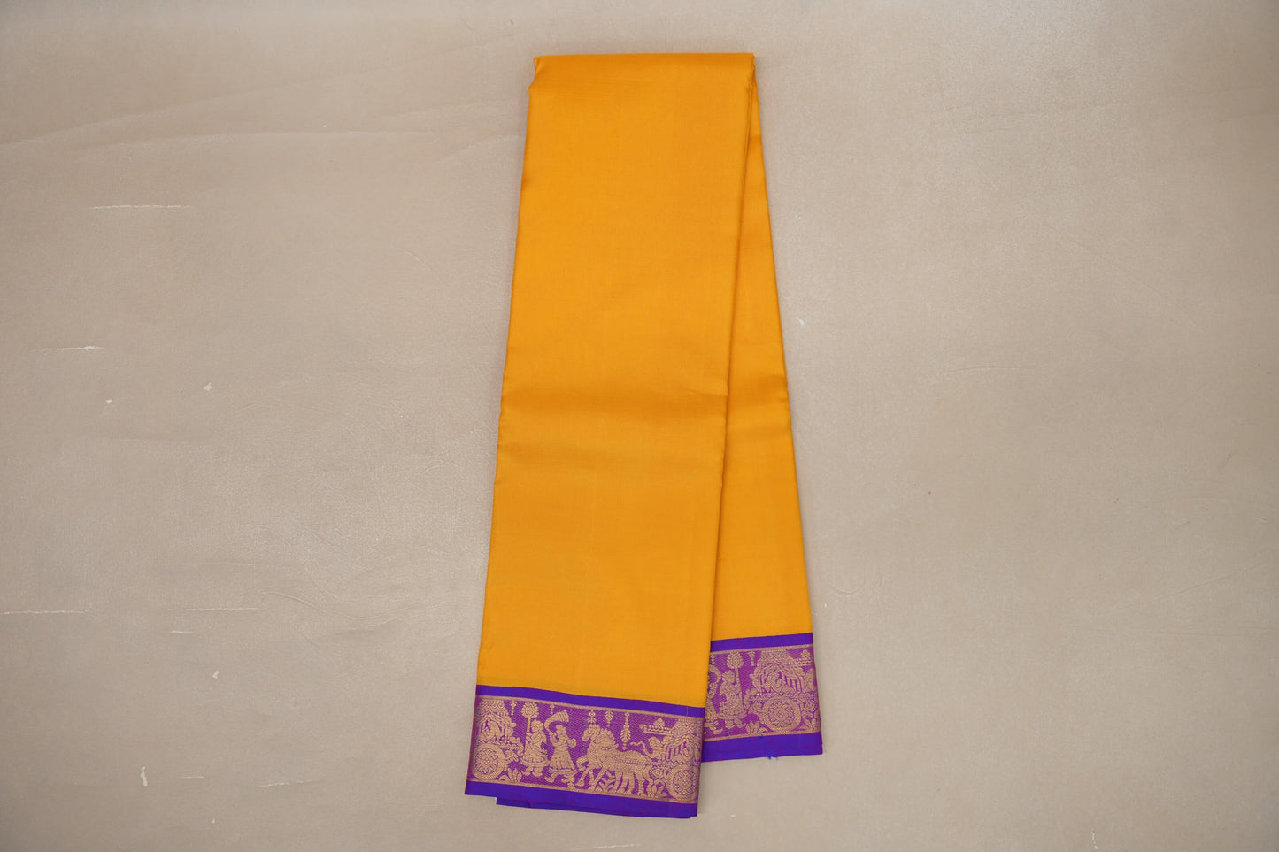 Mango yellow with Royal Purple Vintage Kanjivaram Silk Saree SS9058