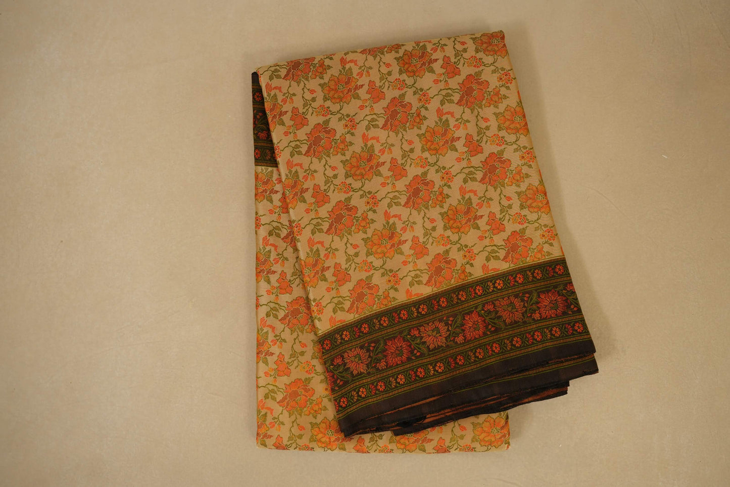 Beige with thread weaving folded Banarasi silk saree