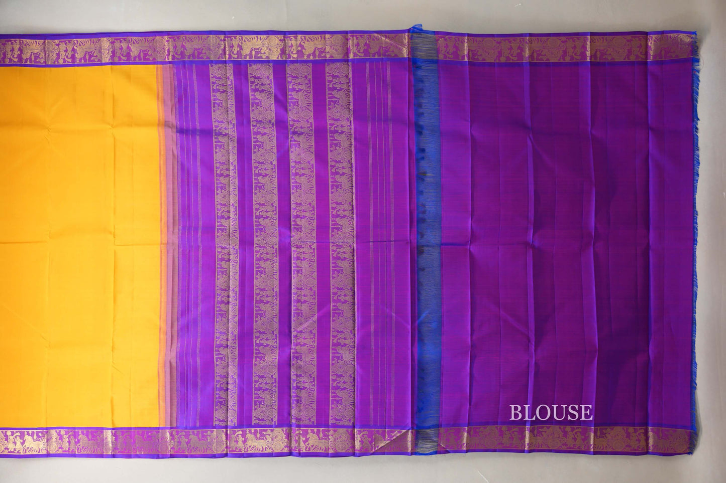 Mango yellow with Royal Purple Vintage Kanjivaram Silk Saree SS9058