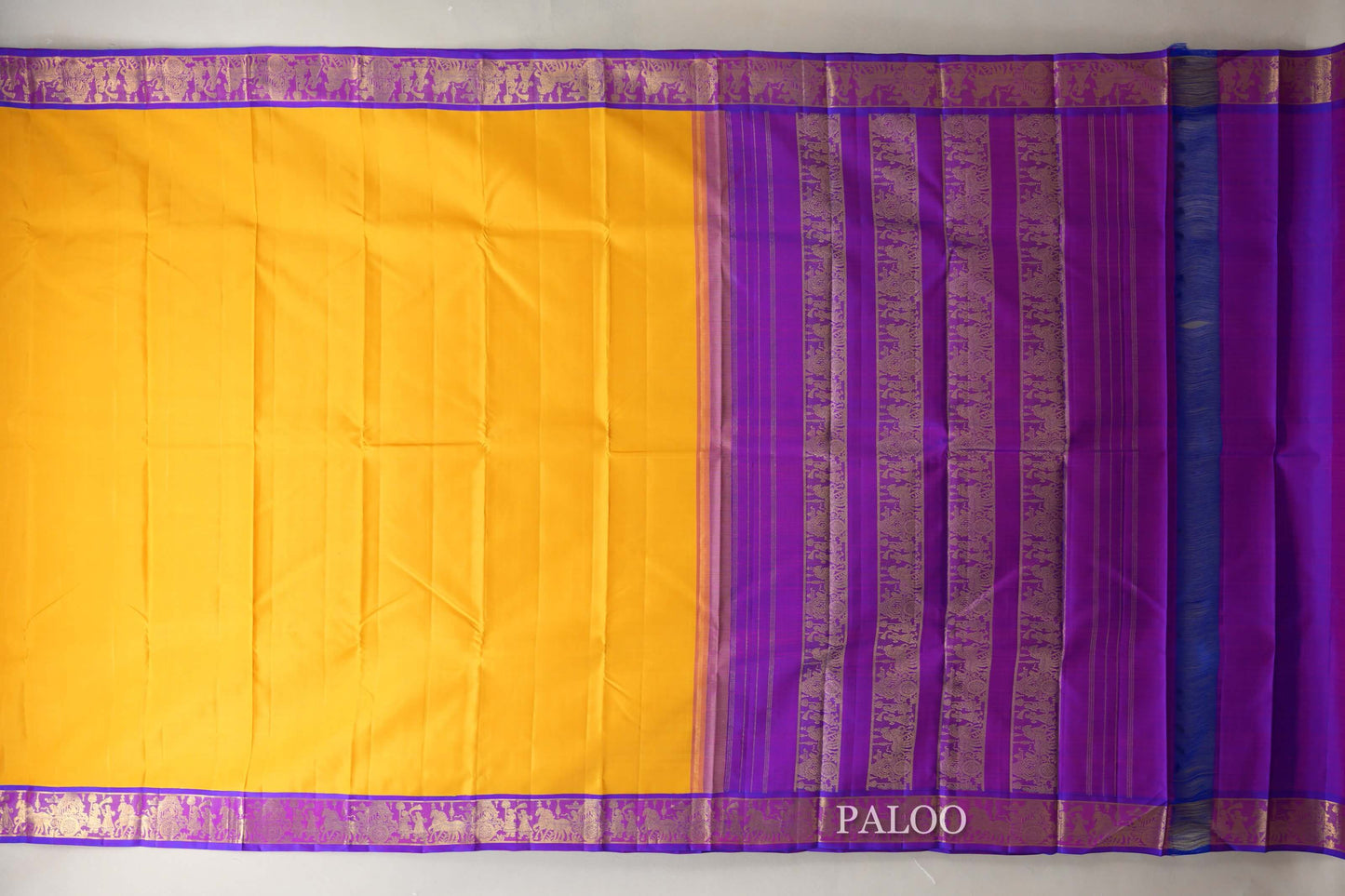 Mango yellow with Royal Purple Vintage Kanjivaram Silk Saree SS9058