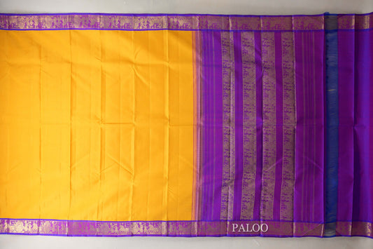 Mango yellow with Royal Purple Vintage Kanjivaram Silk Saree SS9058
