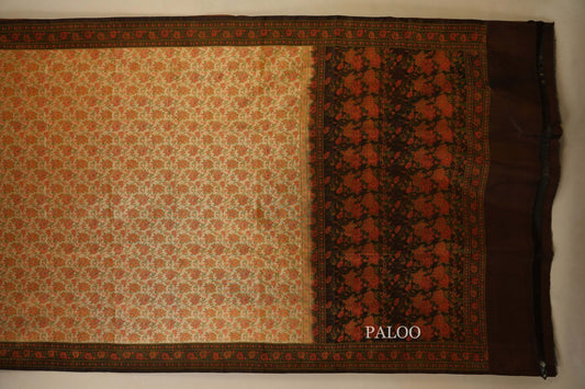 Beige Banarasi silk saree paloo