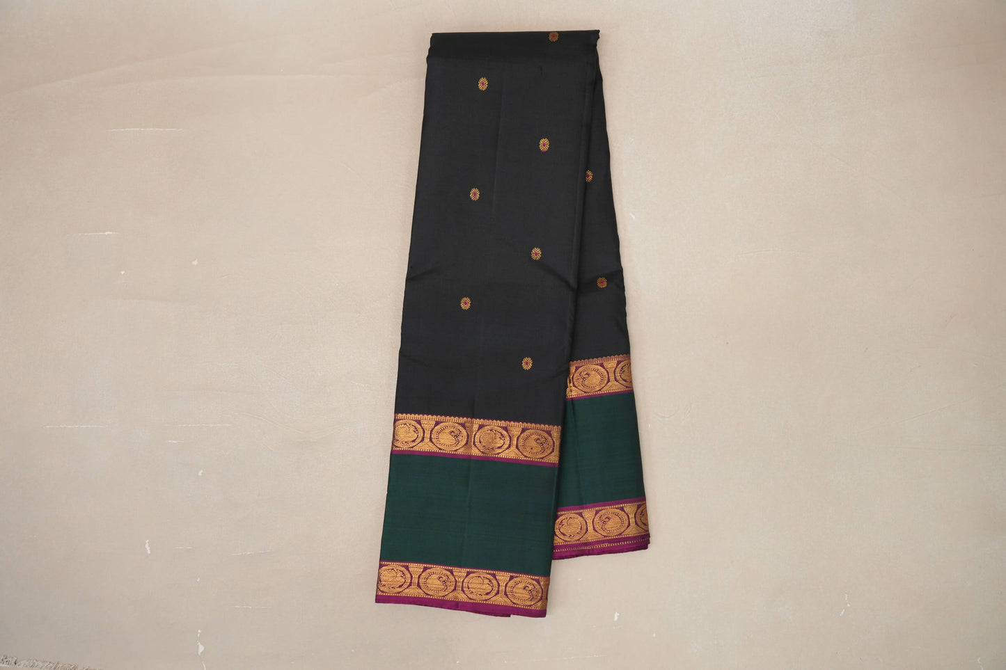 Black with Deep Bottle Green with Magenta Vintage Kanjivaram Silk Saree SS9059