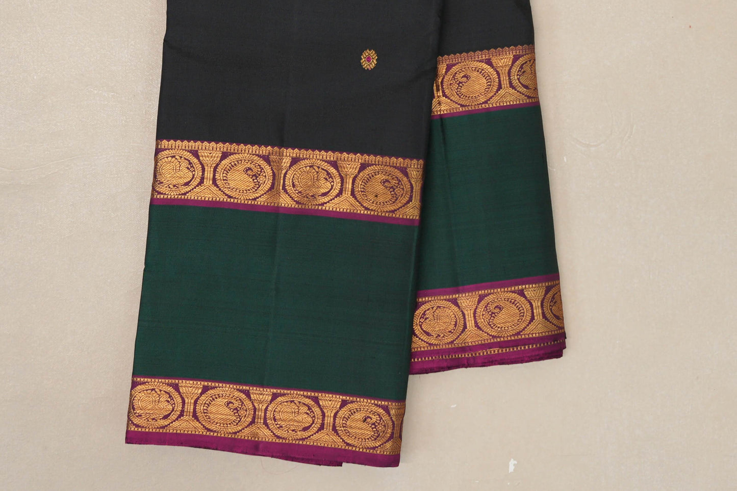 Black with Deep Bottle Green with Magenta Vintage Kanjivaram Silk Saree SS9059