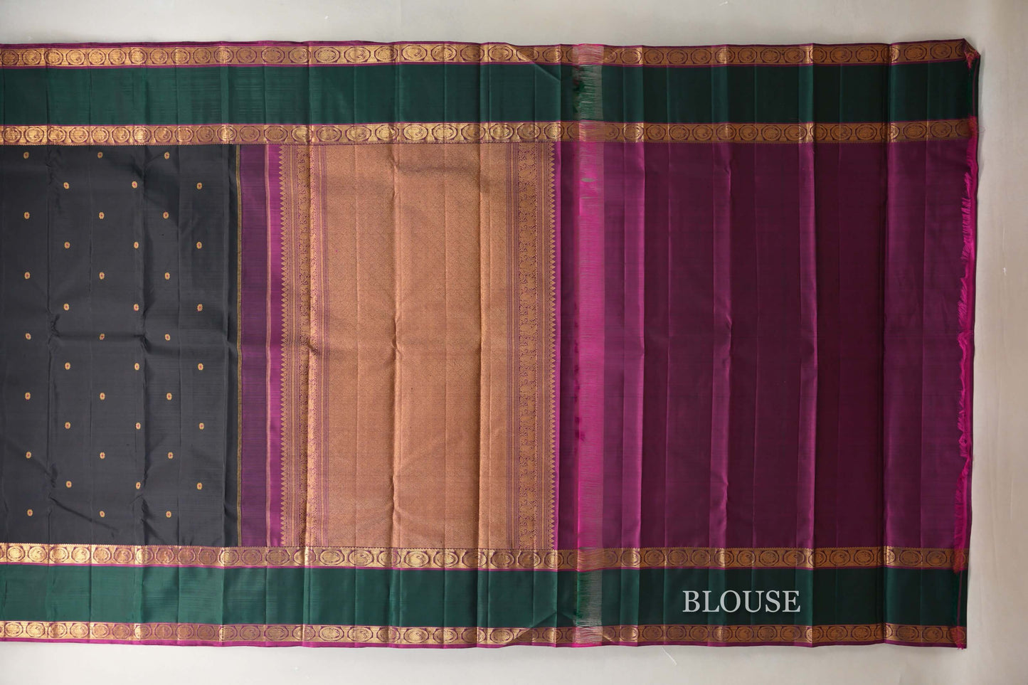 Black with Deep Bottle Green with Magenta Vintage Kanjivaram Silk Saree SS9059