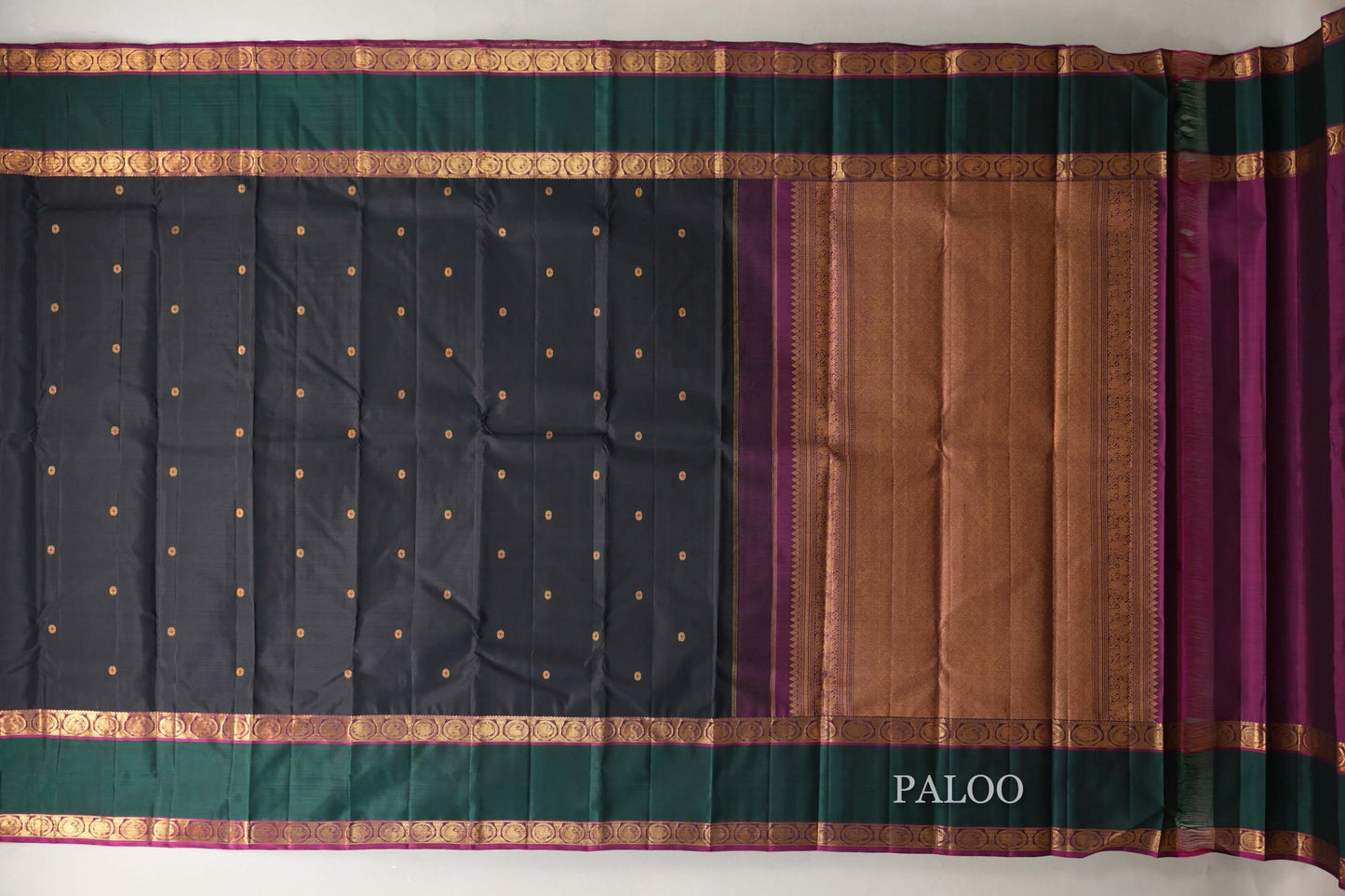 Black with Deep Bottle Green with Magenta Vintage Kanjivaram Silk Saree SS9059
