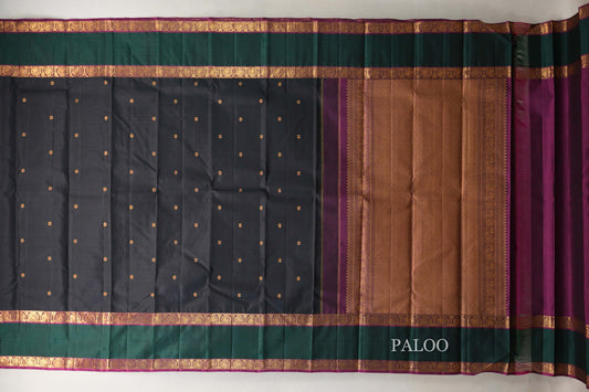 Black with Deep Bottle Green with Magenta Vintage Kanjivaram Silk Saree SS9059