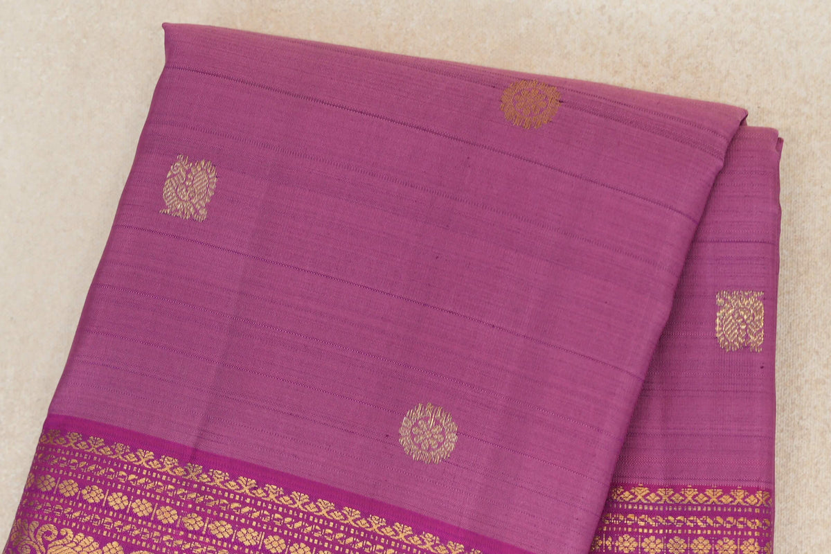 Pink/Purple with Magenta with Yellow Selvedge Borders Vintage Kanjivaram Silk Saree SS10184