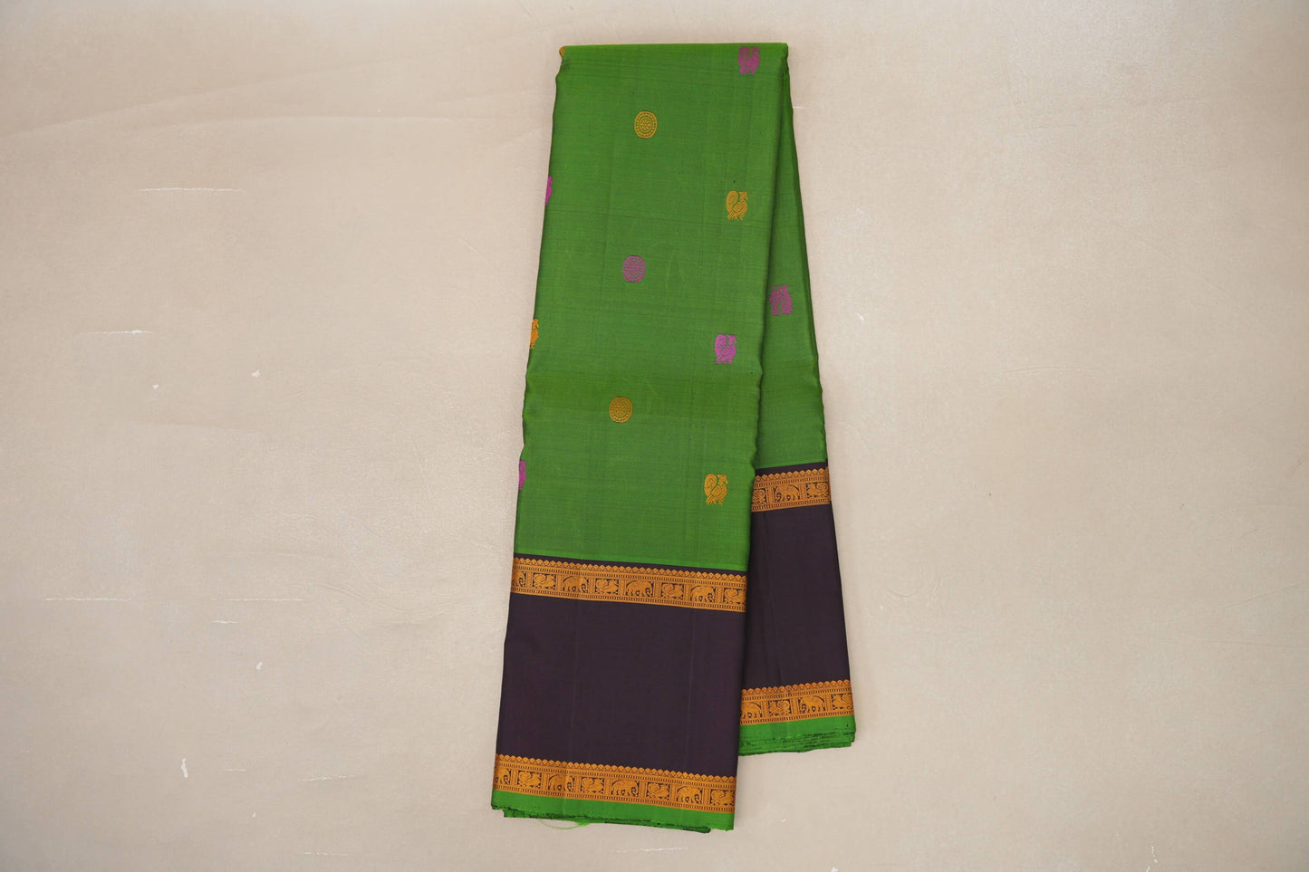 Bright leaf green with Deep Plum Vintage Kanjivaram Silk Saree SS9060