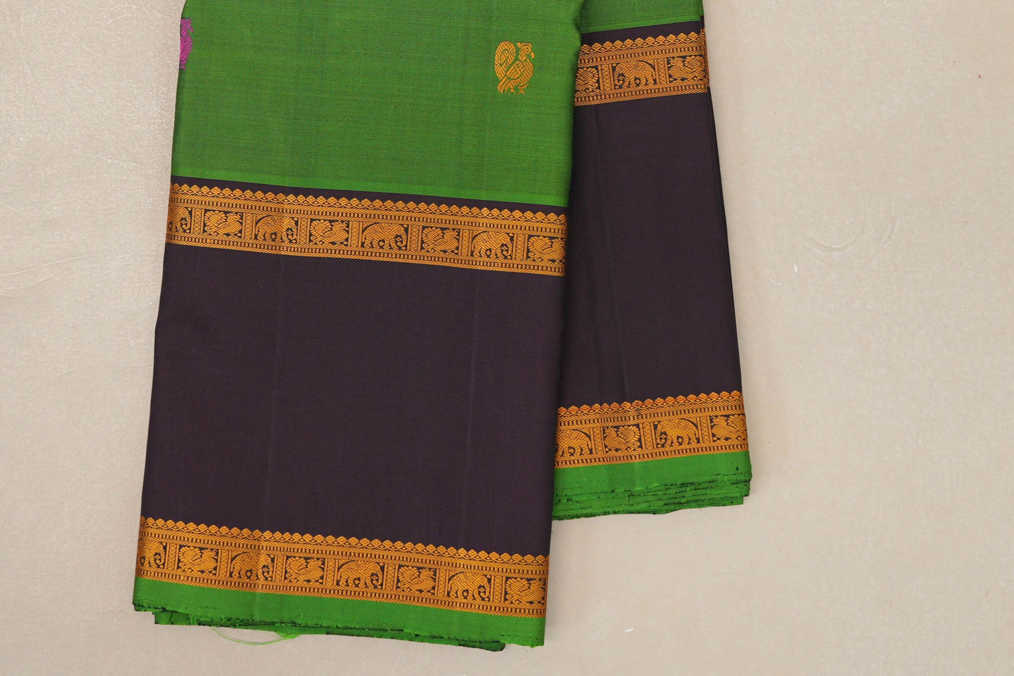 Bright leaf green with Deep Plum Vintage Kanjivaram Silk Saree SS9060