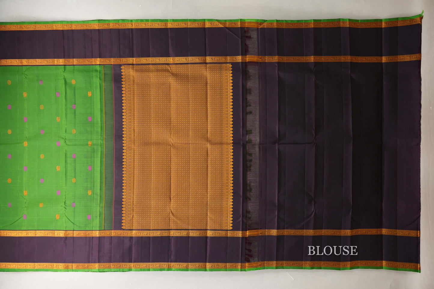 Bright leaf green with Deep Plum Vintage Kanjivaram Silk Saree SS9060