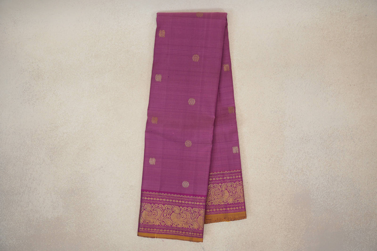 Pink/Purple with Magenta with Yellow Selvedge Borders Vintage Kanjivaram Silk Saree SS10184