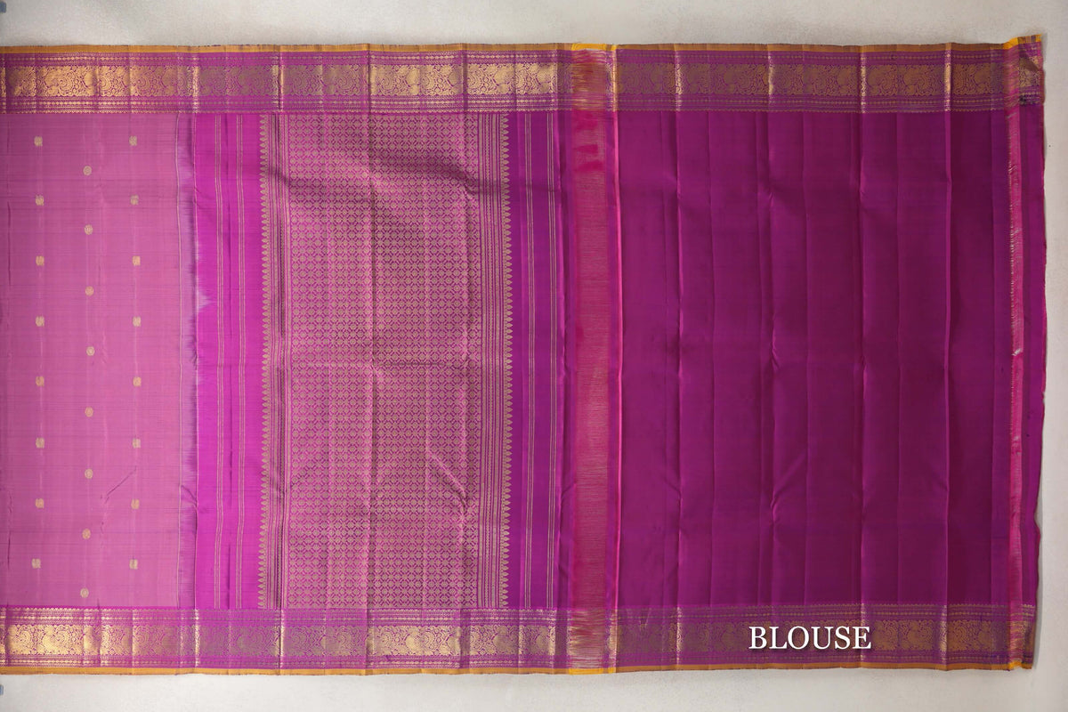 Pink/Purple with Magenta with Yellow Selvedge Borders Vintage Kanjivaram Silk Saree SS10184