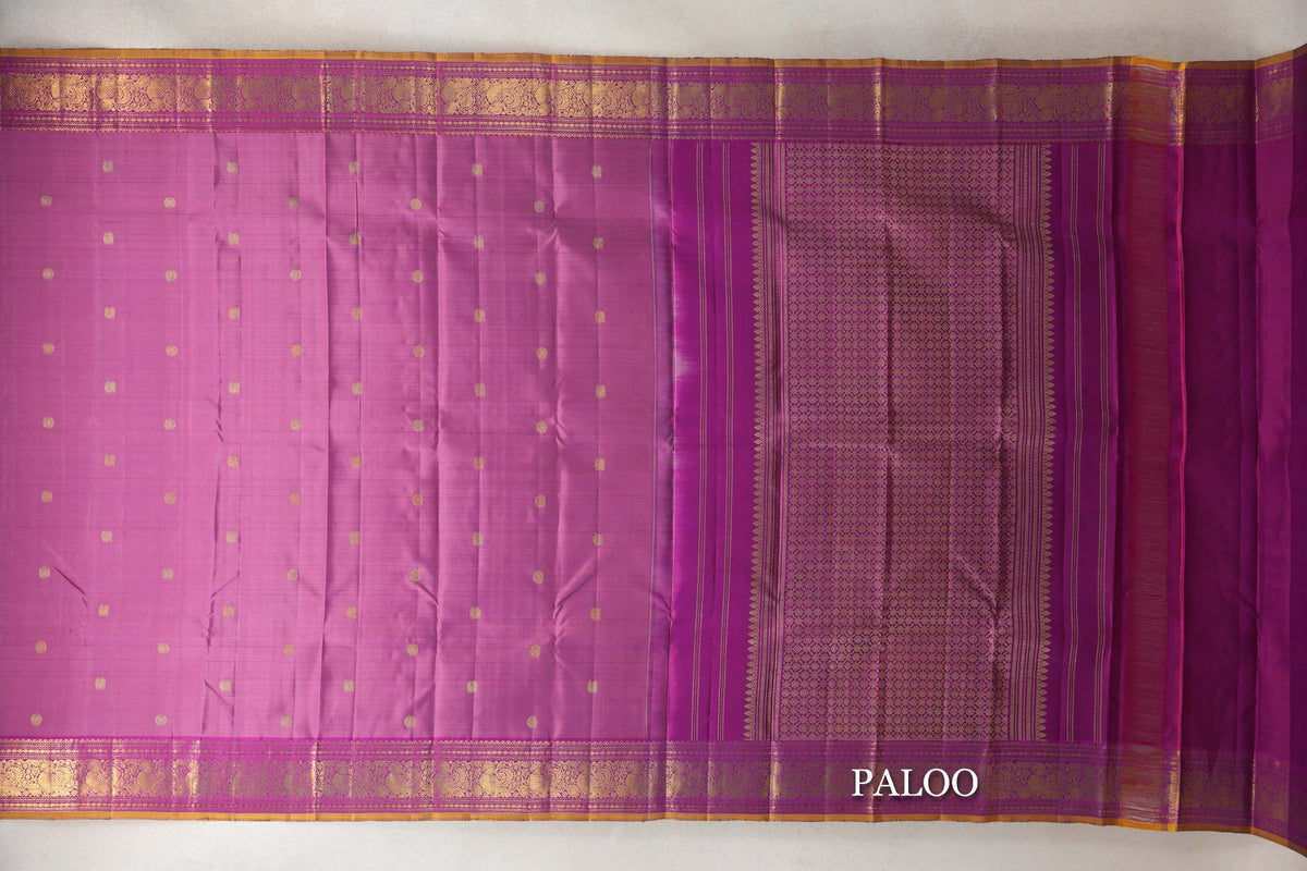 Pink/Purple with Magenta with Yellow Selvedge Borders Vintage Kanjivaram Silk Saree SS10184