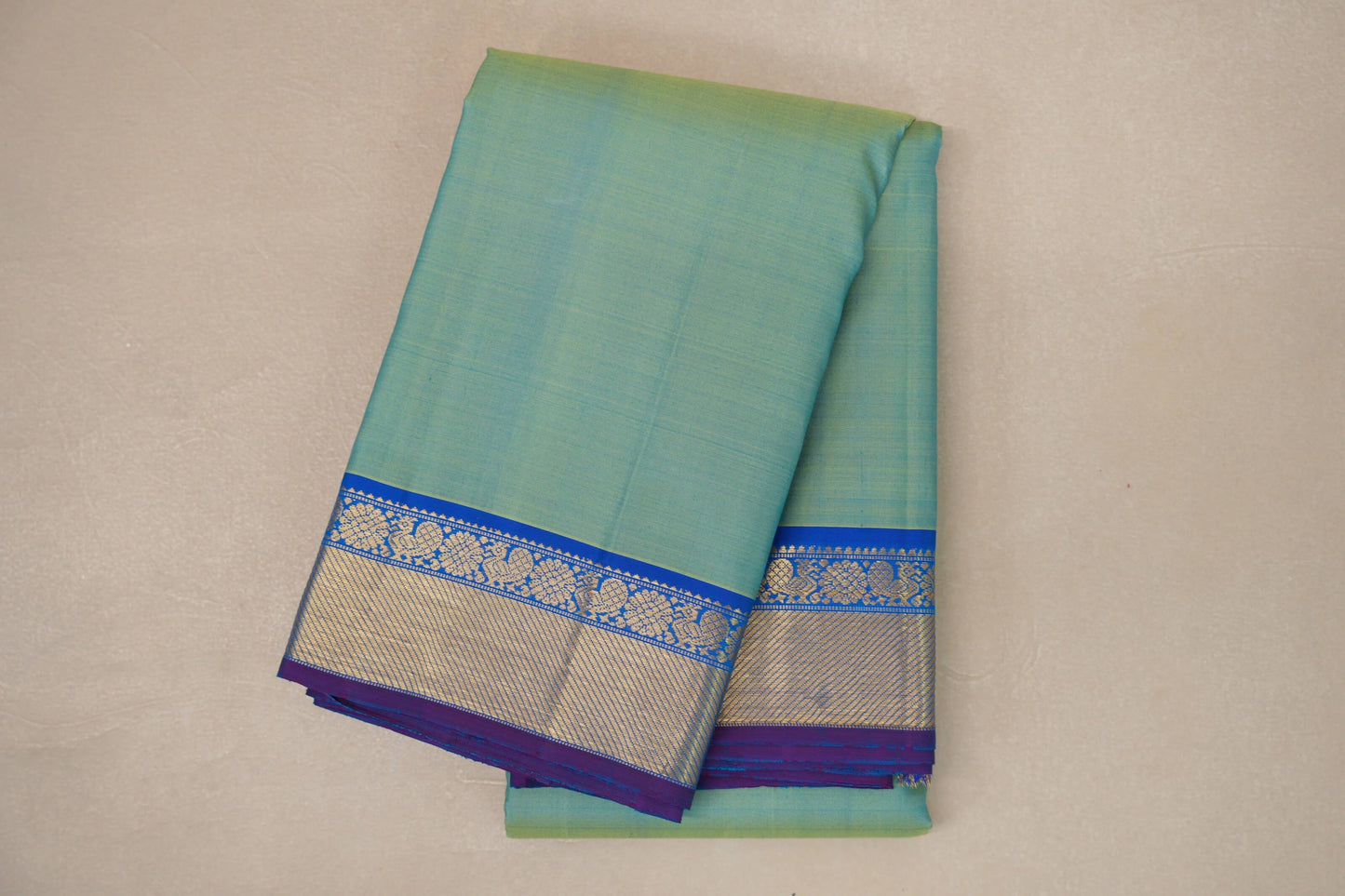 Dual Tone Yellow and Aqua Blue Vintage Kanjivaram Silk Saree SS9062