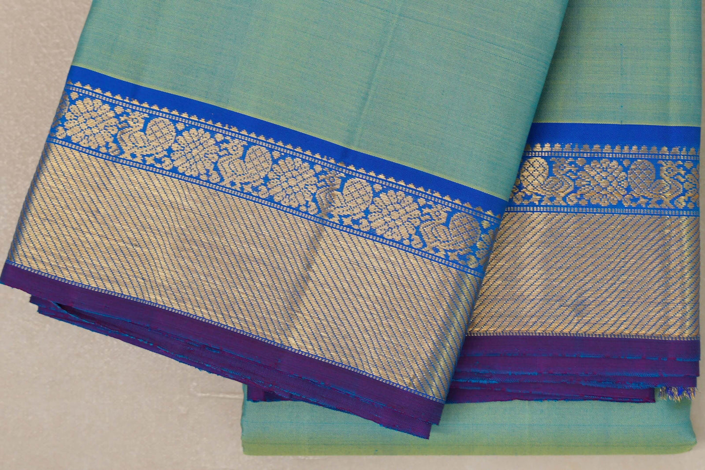 Dual Tone Yellow and Aqua Blue Vintage Kanjivaram Silk Saree SS9062