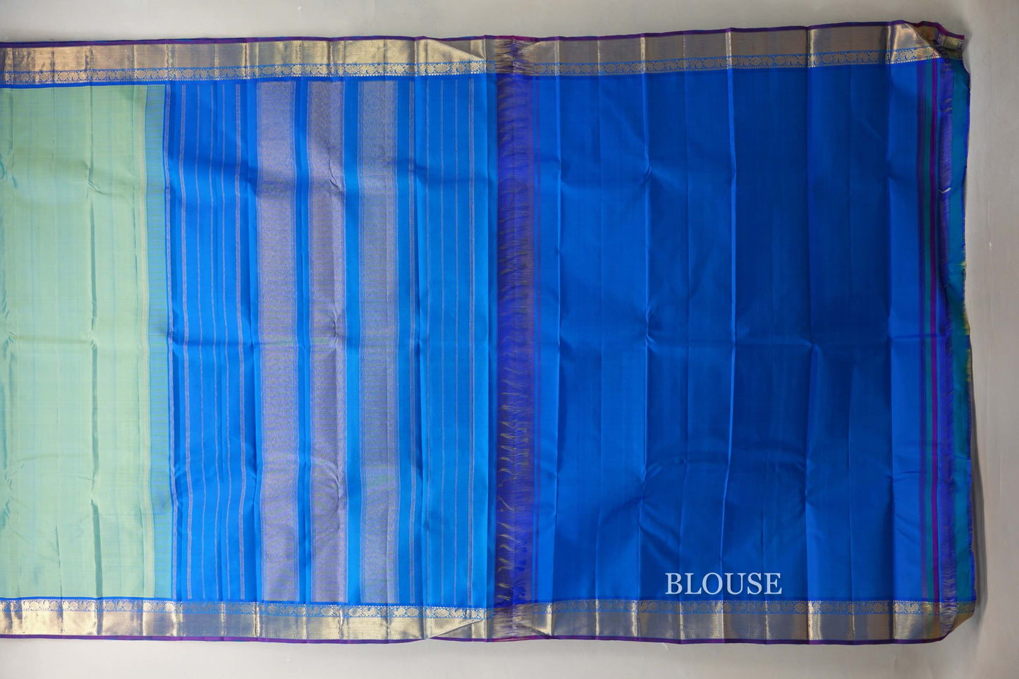 Dual Tone Yellow and Aqua Blue Vintage Kanjivaram Silk Saree SS9062