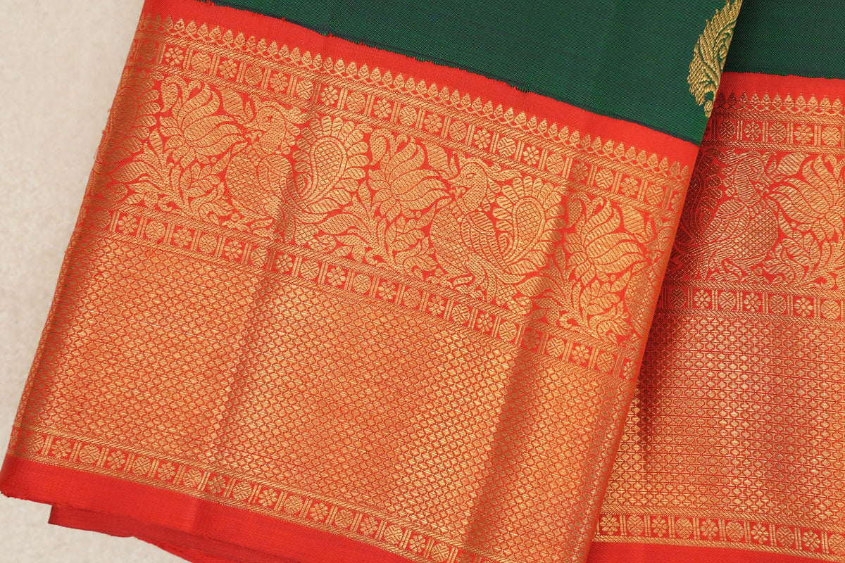 Dark Bottle Green Vintage Kanjivaram Silk Saree border
