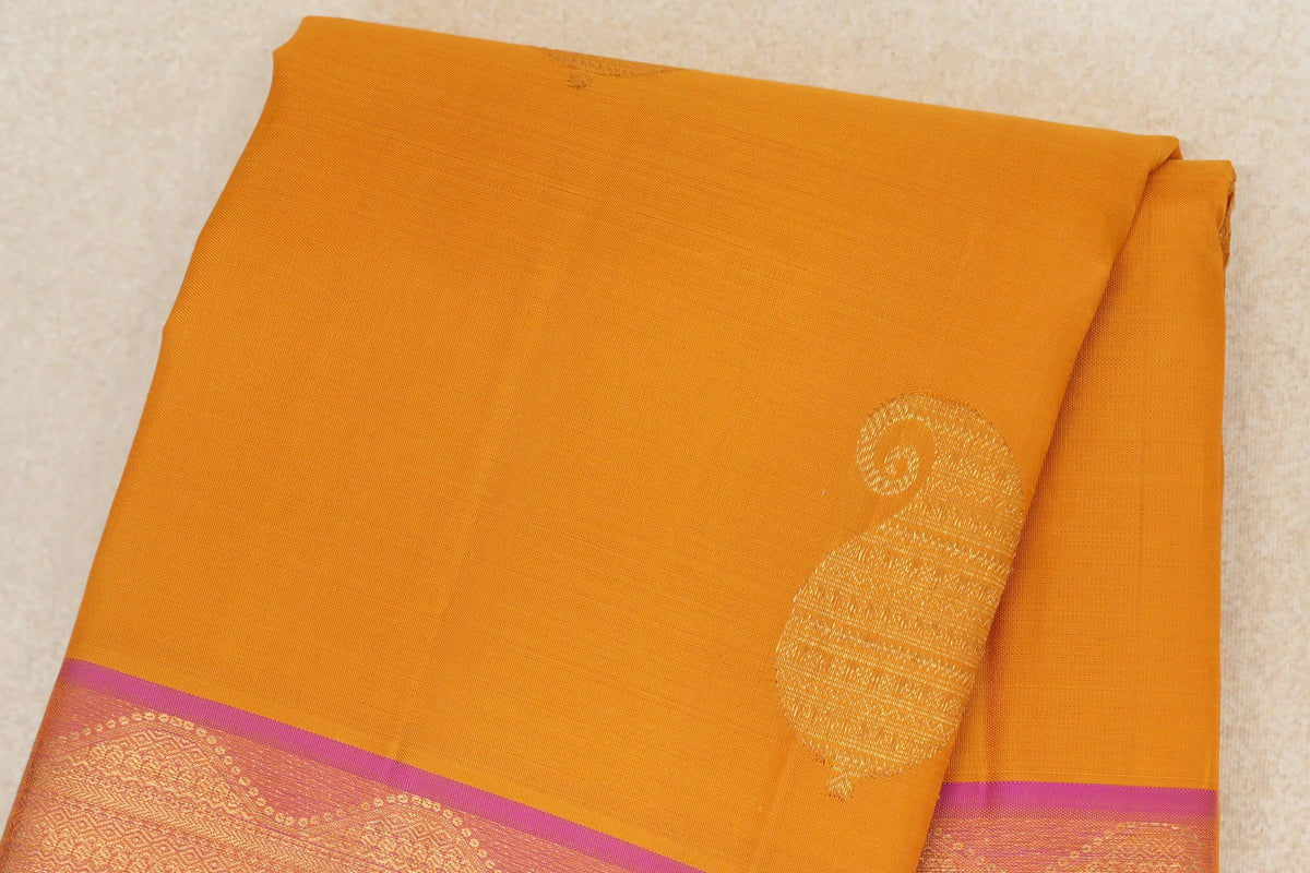 Mango Yellow with Dual Tone of Pink and Yellow Borders Vintage Kanjivaram Silk Saree body