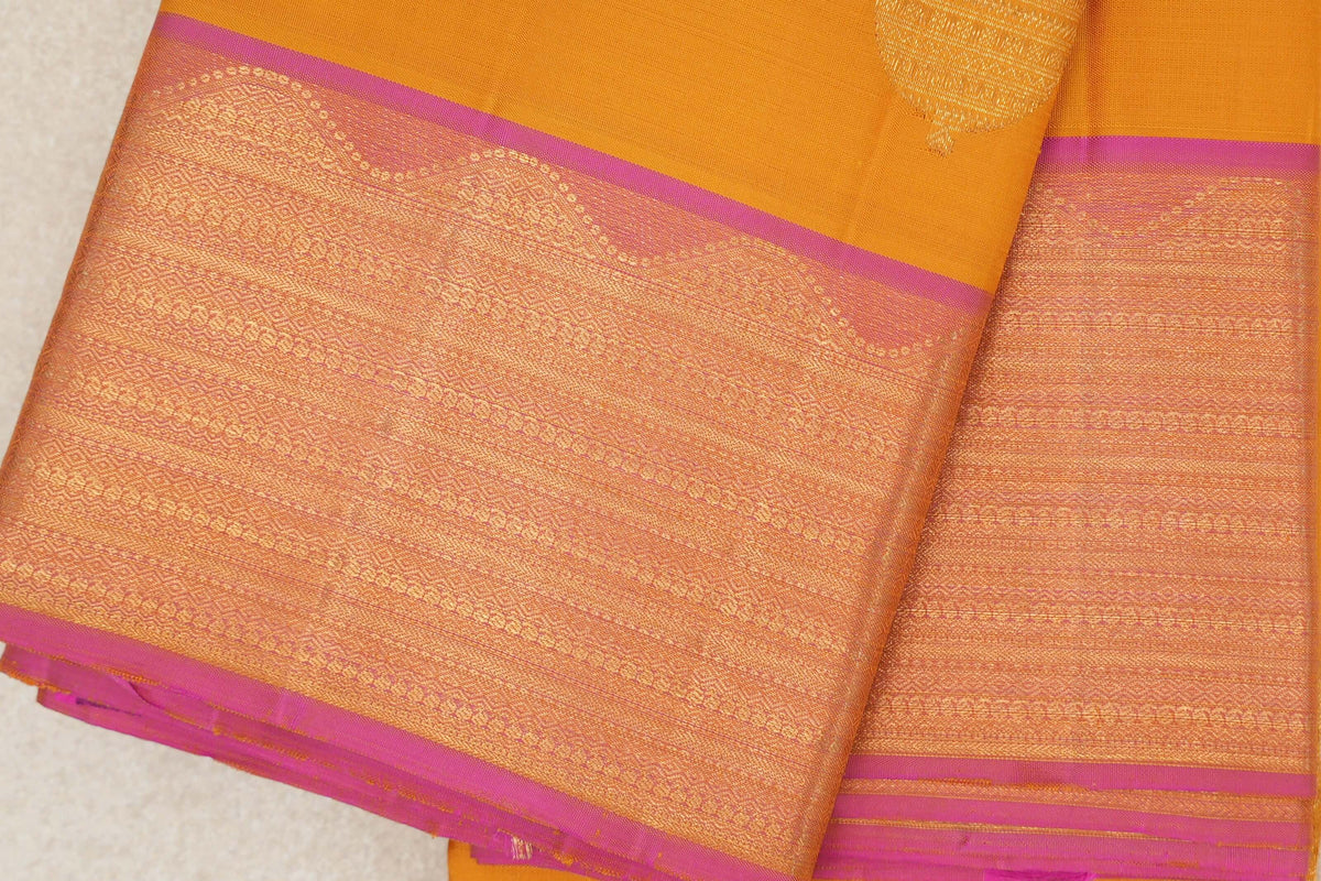 Mango Yellow Vintage Kanjivaram Silk Saree border