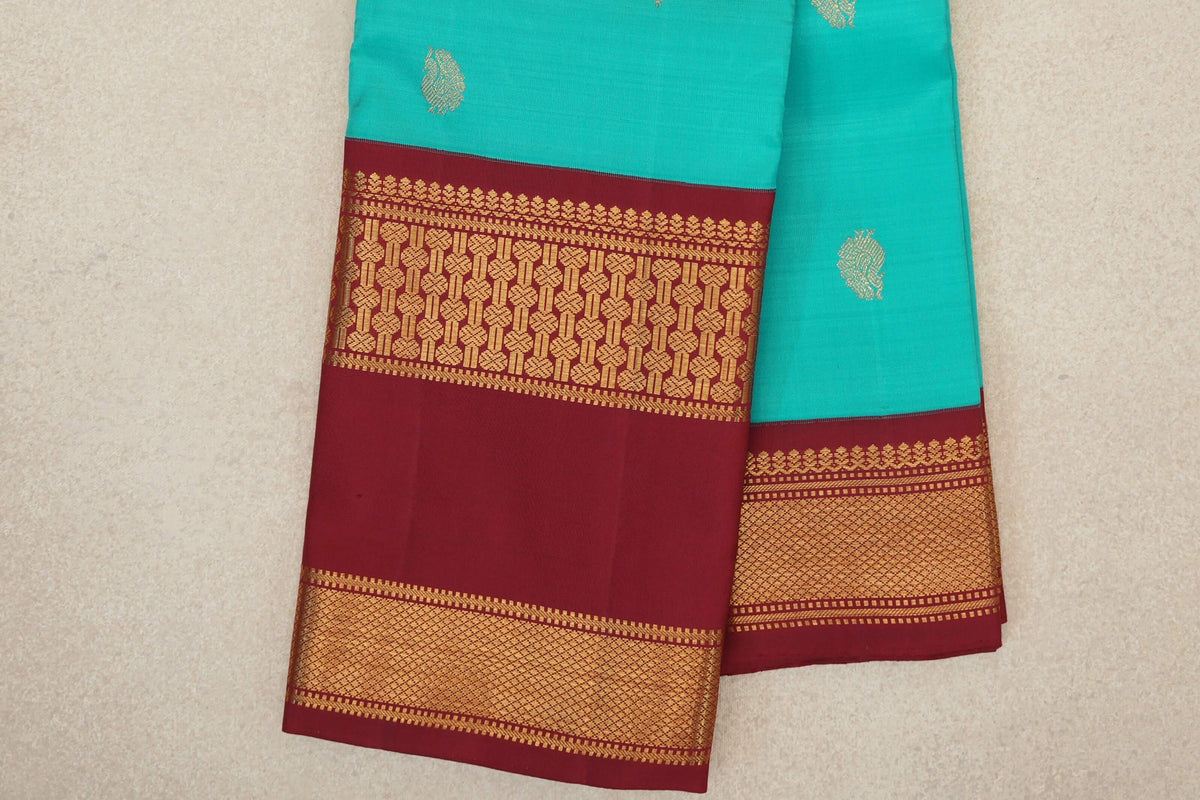 Aqua Blue Vintage Kanjivaram Silk Saree border