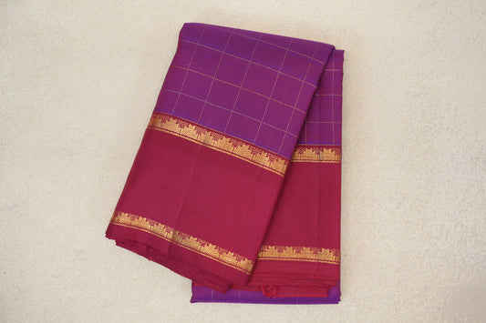 Dual Tone of Red and Blue with Reddish Pink Rettai Pettu Borders Vintage Kanjivaram Silk Saree