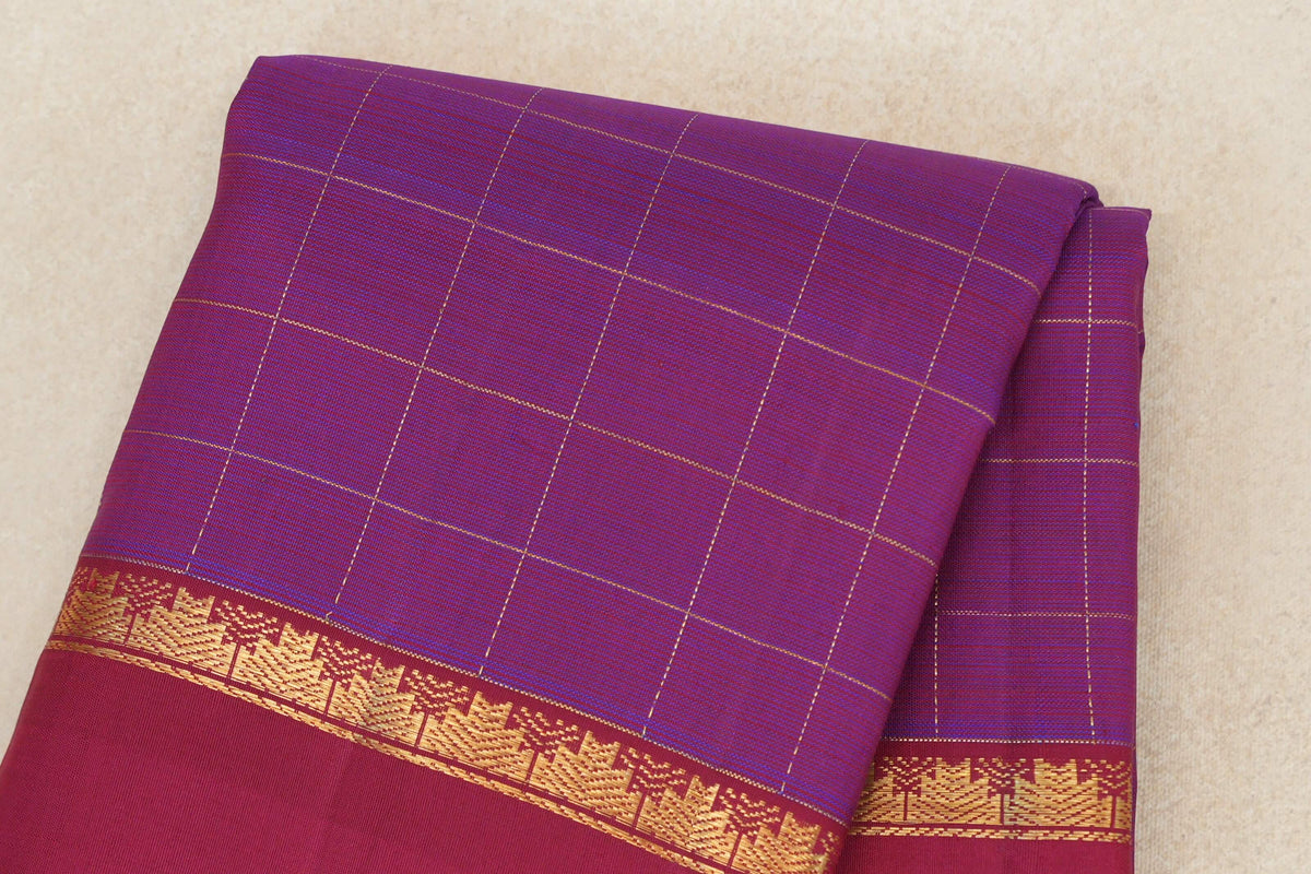 Dual Tone of Red and Blue with Reddish Pink Rettai Pettu Borders Vintage Kanjivaram Silk Saree body