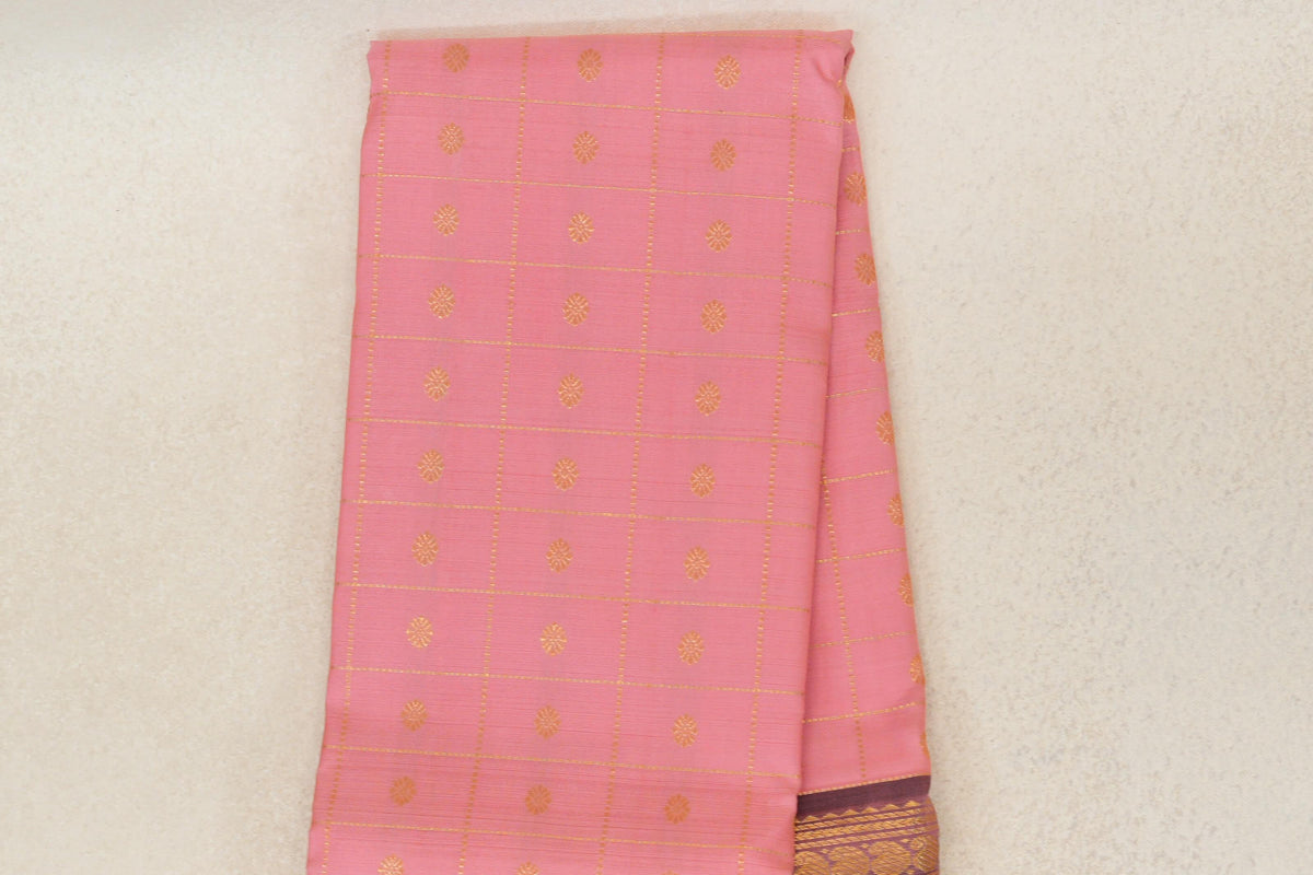 Blush Pink with Rose Mauve Rettai Pettu Borders Vintage Kanjivaram Silk Saree body