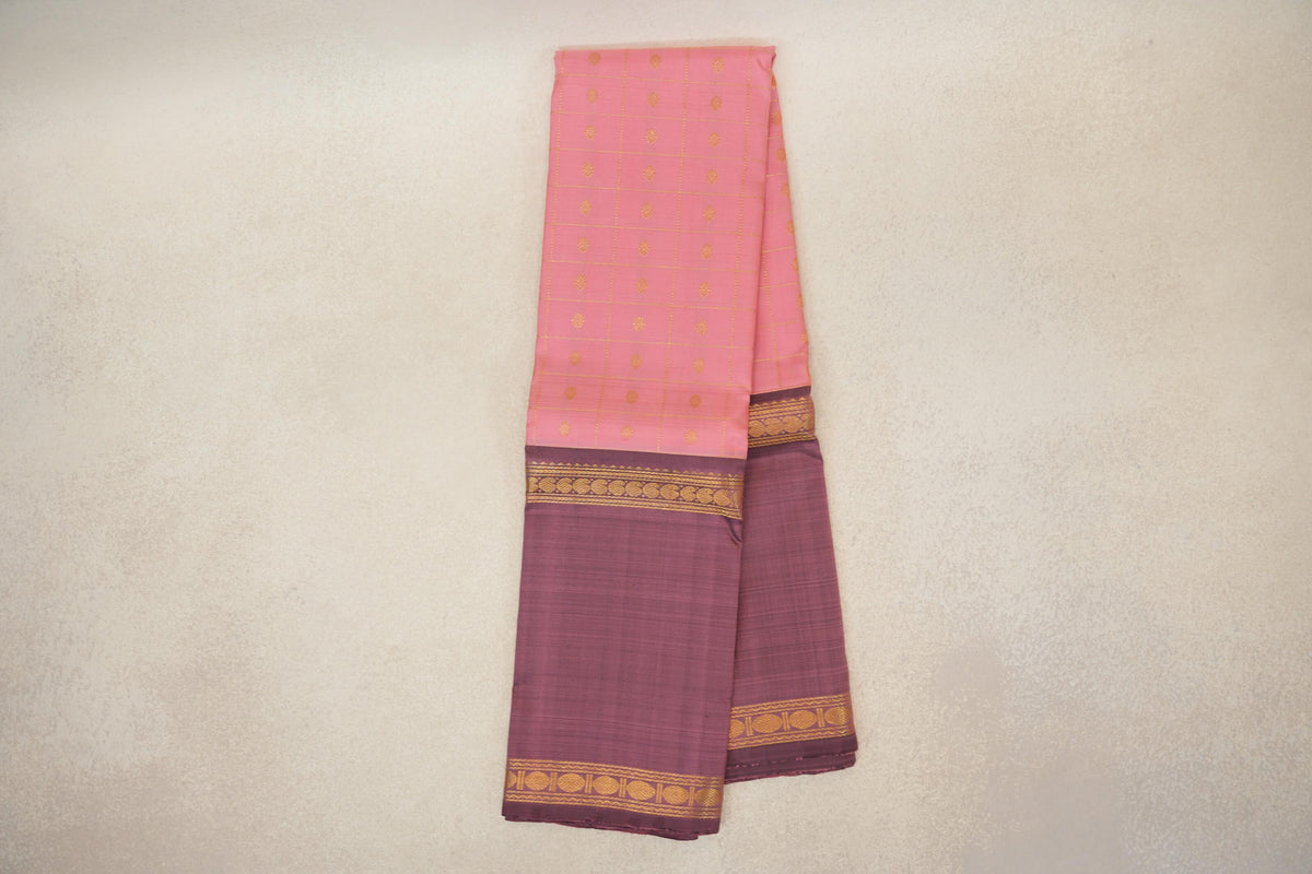 Online Blush Pink with Rose Mauve Rettai Pettu Borders Vintage Kanjivaram Silk Saree