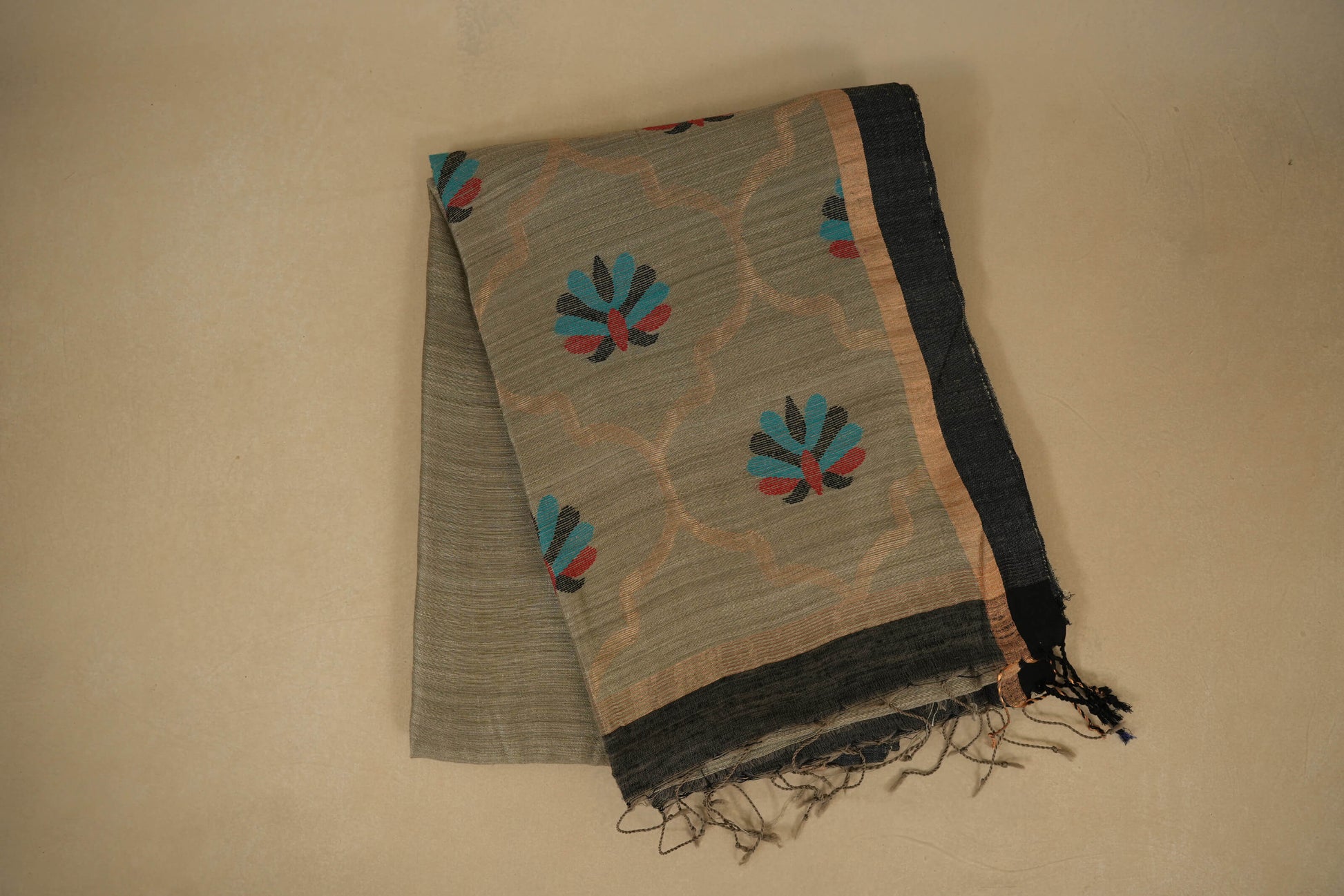 Grey tussar silk saree