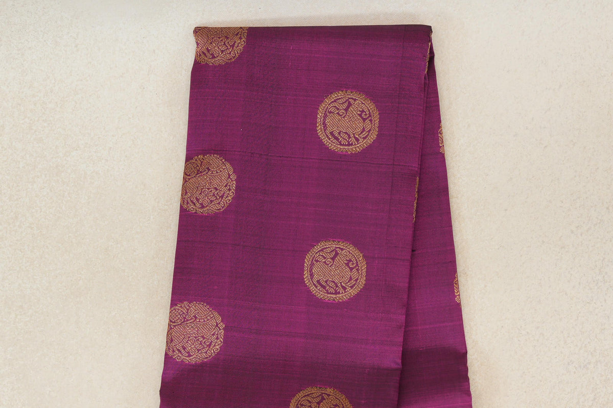 Deep Magenta with Bright Pink Rettai Pettu Borders Vintage Kanjivaram Silk Saree body