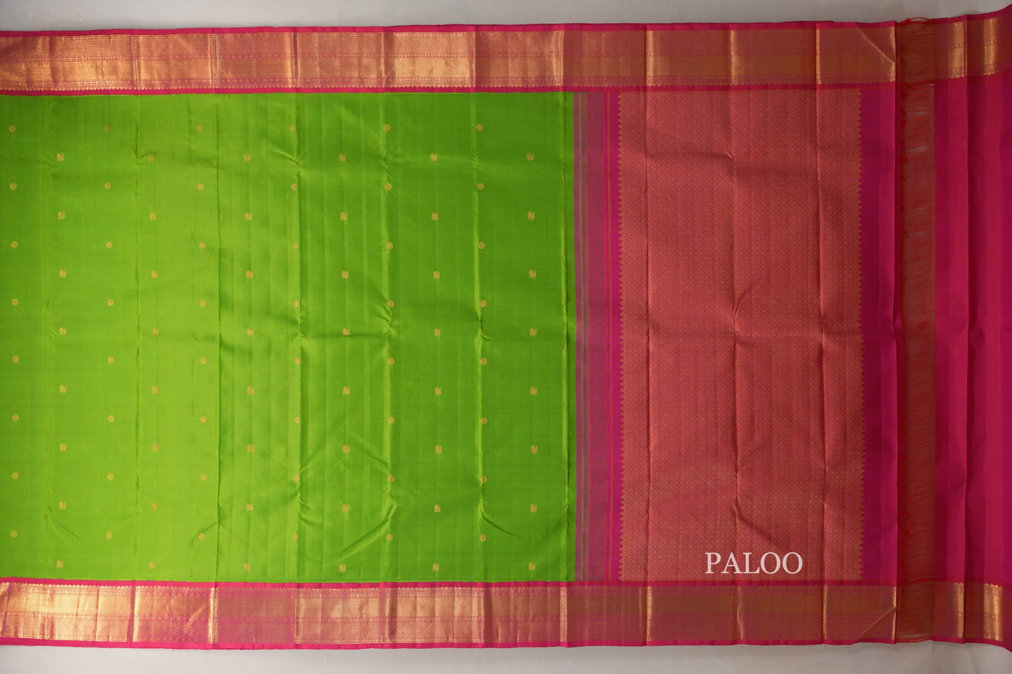 Parrot Green with Rani Pink Borders Vintage Kanjivaram Silk Saree SS9066