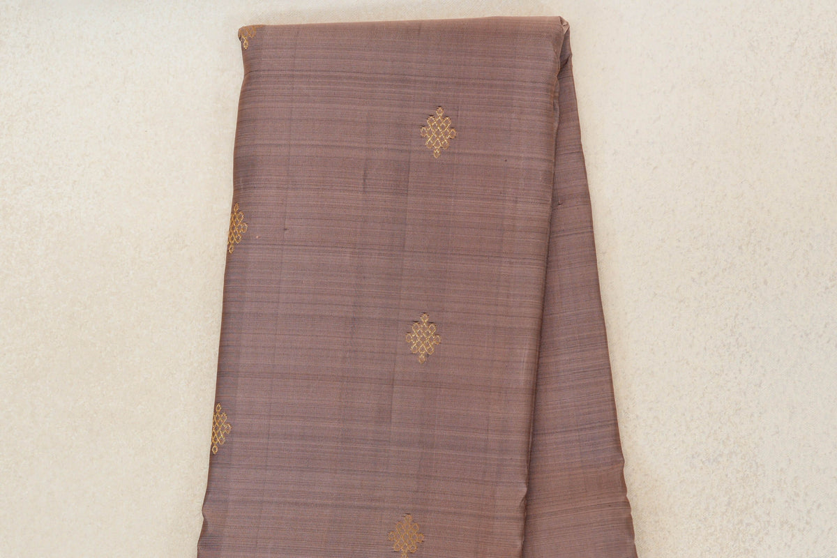 Light Chocolate Brown with Deep Plum with Bright Orange Selvedge Borders Vintage Kanjivaram Silk Saree body