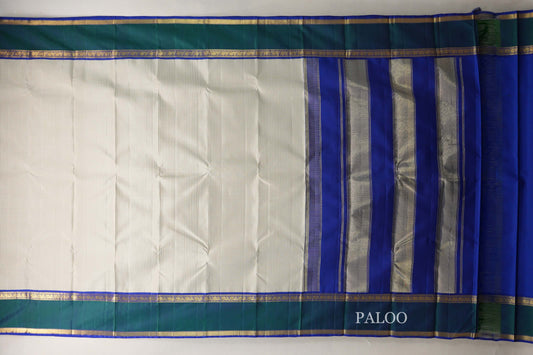 Cream with Olive Green Checks with Deep Blue and Peacock Green Borders Vintage Kanjivaram Silk Saree SS9067