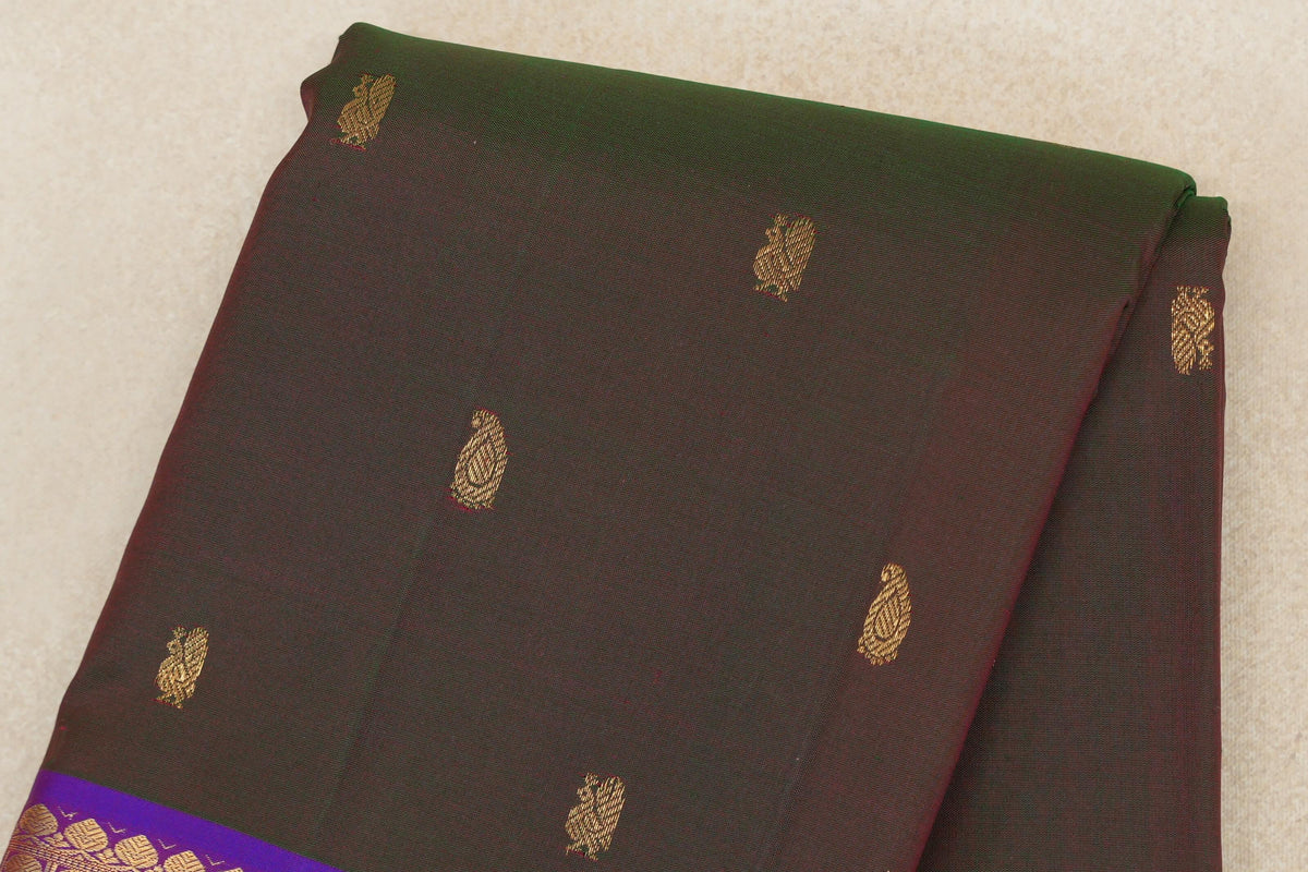 Dual Tone of Dark Green and Pink with Violet Purple with Bright Pink Selvedge Borders Vintage Kanjivaram Silk Saree  body