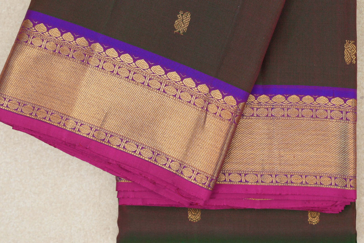 Dual Tone of Dark Green and Pink Vintage Kanjivaram Silk Saree border