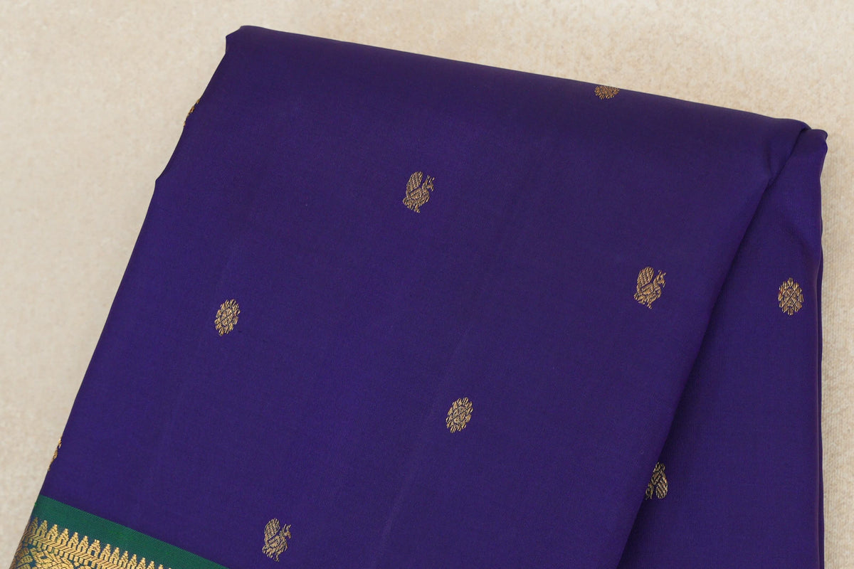 Violet with Peacock Green with Deep Magenta Selvedge Borders Vintage Kanjivaram Silk Saree  body
