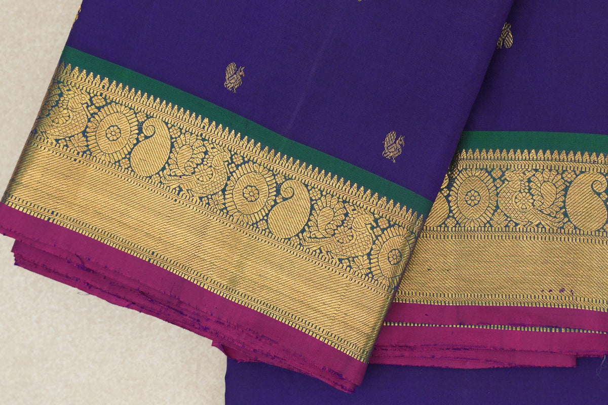 Violet with Peacock Green Vintage Kanjivaram Silk Saree border