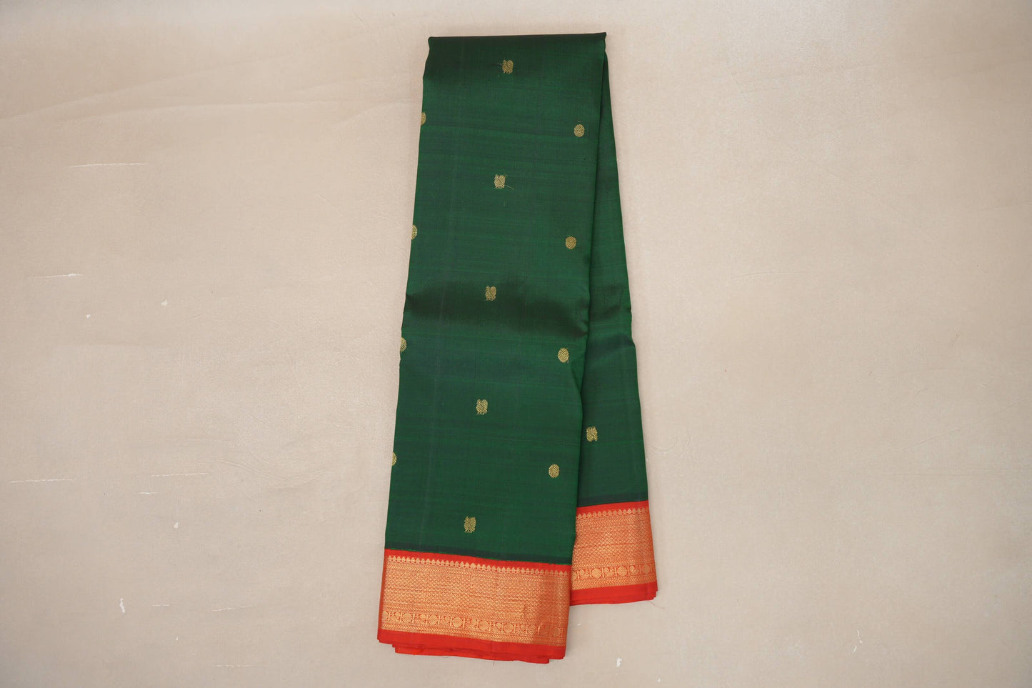 Bottle Green with Orangish Red Borders Vintage Kanjivaram Silk Saree SS9069