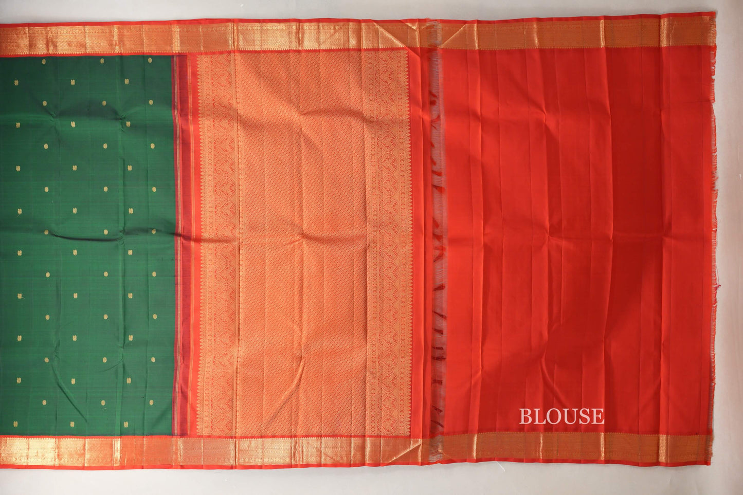 Bottle Green with Orangish Red Borders Vintage Kanjivaram Silk Saree SS9069
