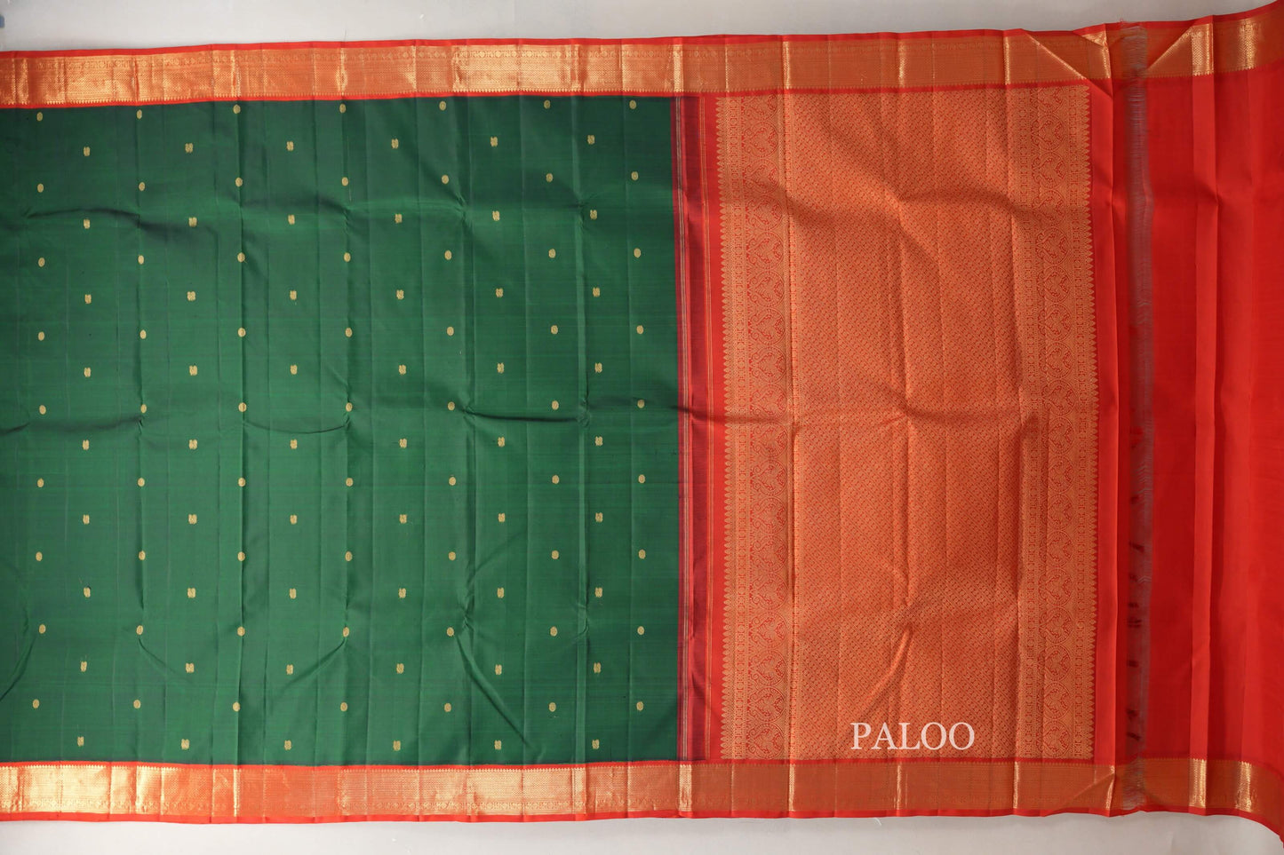 Bottle Green with Orangish Red Borders Vintage Kanjivaram Silk Saree SS9069