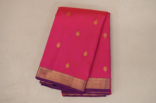Dual Tone Orange and Pink with Dual Tone Pink and Blue Borders Vintage Kanjivaram Silk Saree SS9070