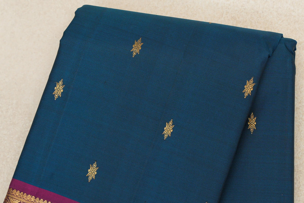 Teal Green with Deep Magenta with Emerald Green Selvedge Borders Vintage Kanjivaram Silk Saree body